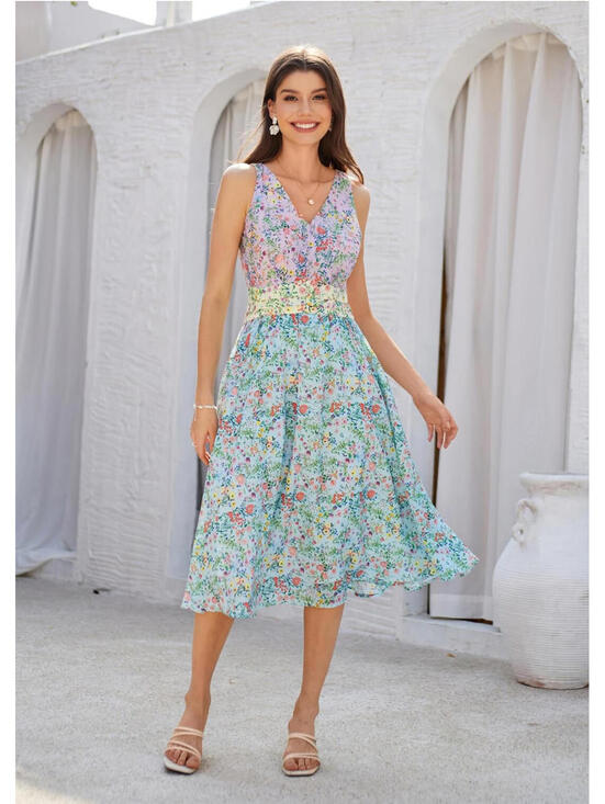 Grace Karin Dresses & Skirts - NWT Grace Karin Spring Boho Floral Sundress Summer Knee Length Dress- Size 2XL